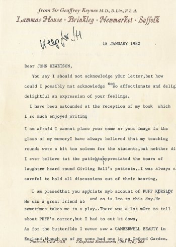 Letter from Geoffrey Keynes (front)